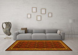 Machine Washable Oriental Yellow Traditional Rug in a Living Room, wshcon2390yw