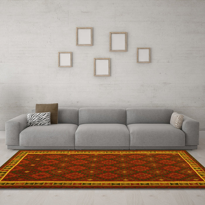Machine Washable Oriental Yellow Traditional Rug in a Living Room, wshcon2390yw