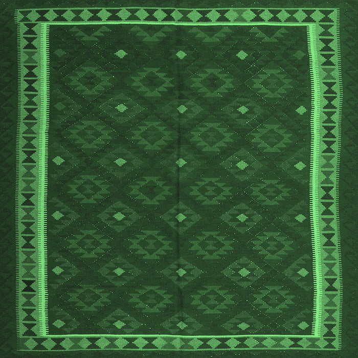 Square Machine Washable Oriental Emerald Green Traditional Area Rugs, wshcon2390emgrn