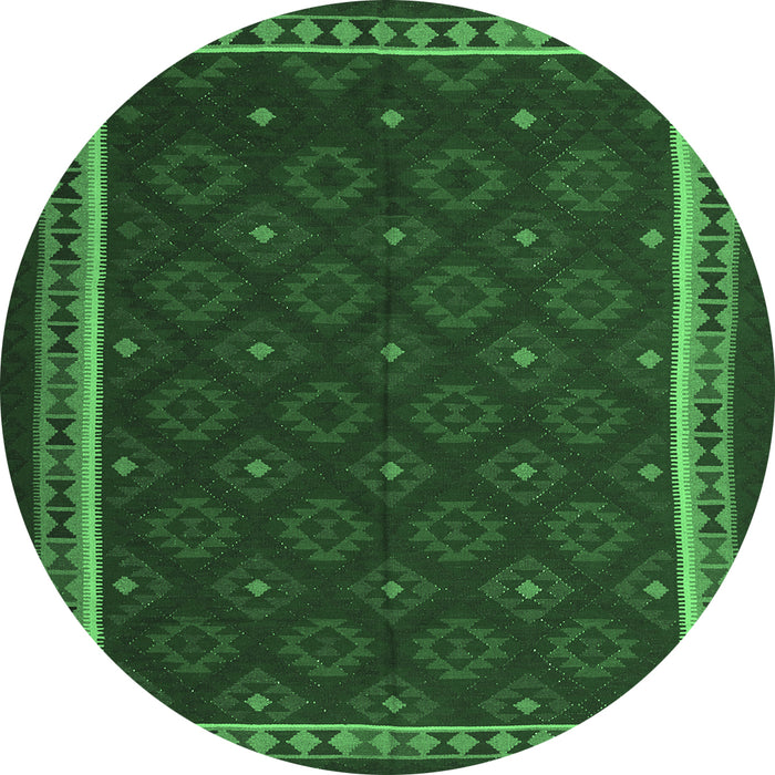 Round Machine Washable Oriental Emerald Green Traditional Area Rugs, wshcon2390emgrn