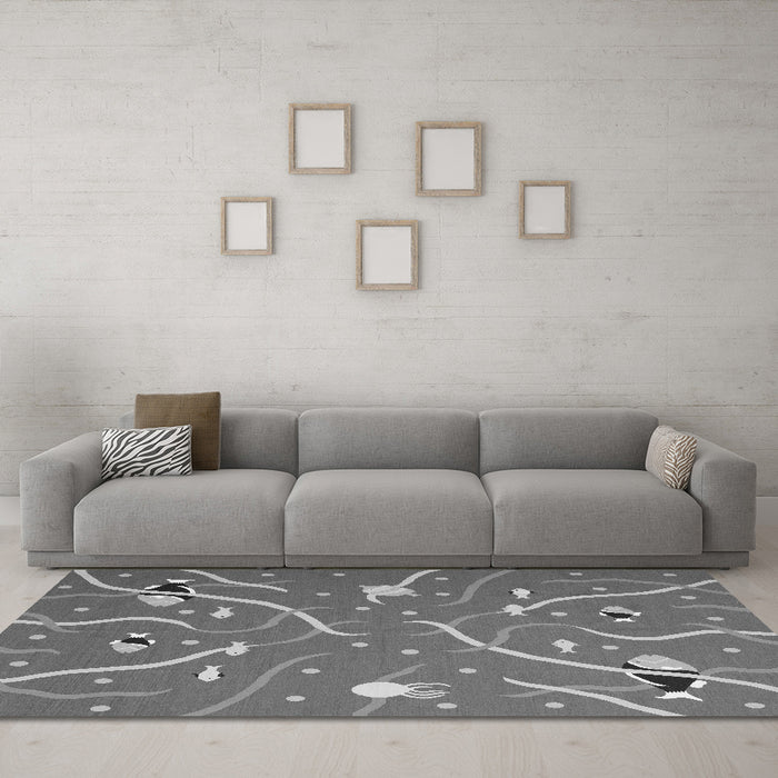 Machine Washable Abstract Gray Contemporary Rug in a Living Room,, wshcon2391gry