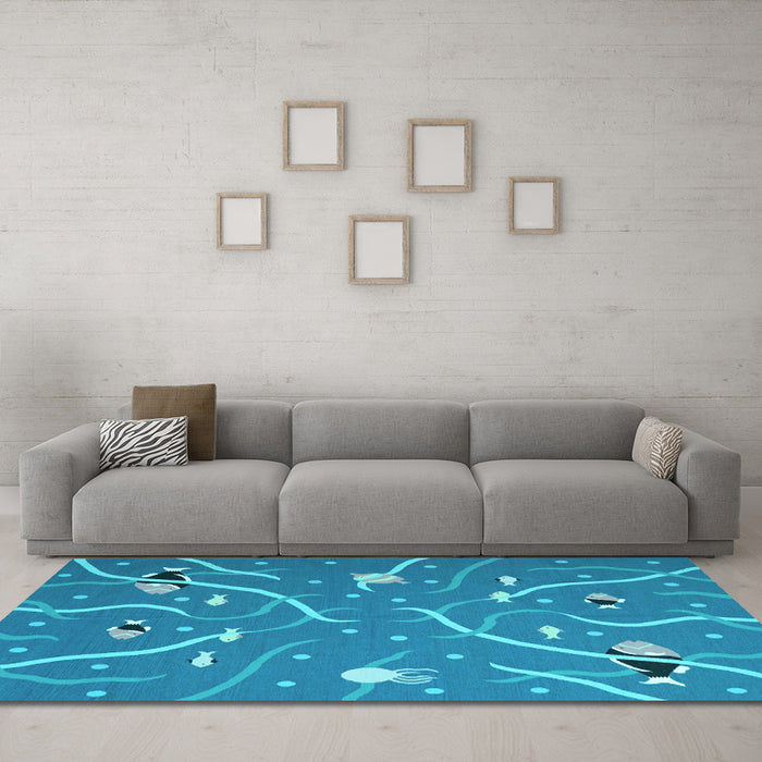 Machine Washable Abstract Light Blue Contemporary Rug in a Living Room, wshcon2391lblu