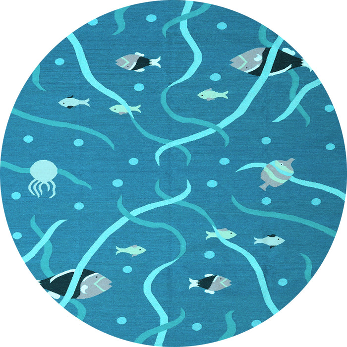 Round Abstract Light Blue Contemporary Rug, con2391lblu