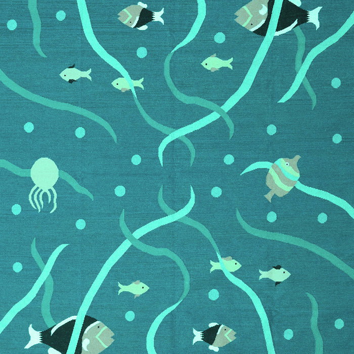 Machine Washable Abstract Turquoise Contemporary Area Rugs, wshcon2391turq