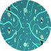 Round Machine Washable Abstract Turquoise Contemporary Area Rugs, wshcon2391turq