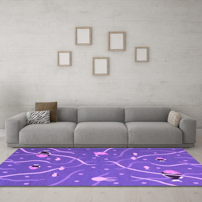 Machine Washable Abstract Purple Contemporary Area Rugs in a Living Room, wshcon2391pur