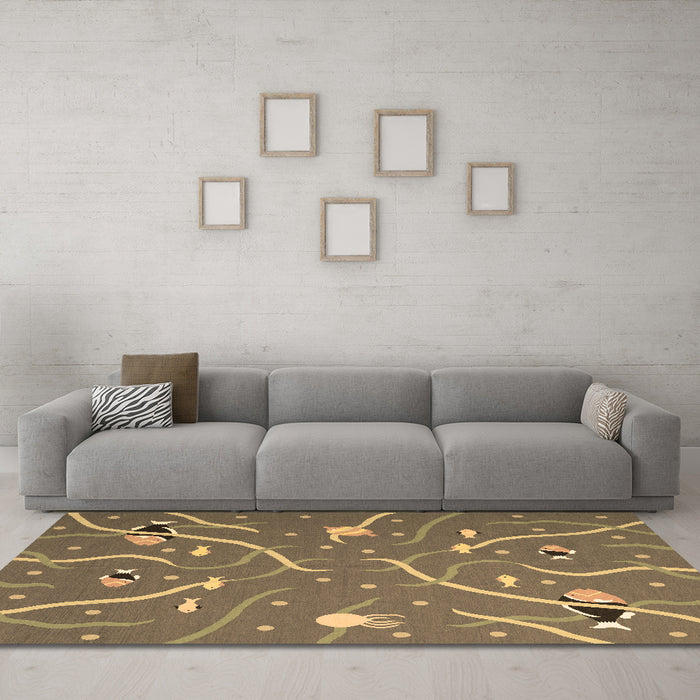 Machine Washable Abstract Brown Contemporary Rug in a Living Room,, wshcon2391brn