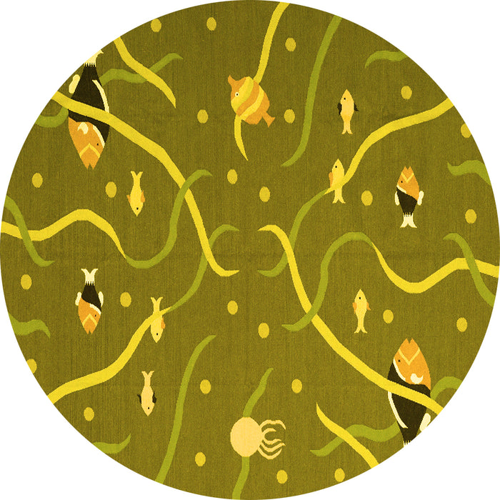 Round Abstract Yellow Contemporary Rug, con2391yw