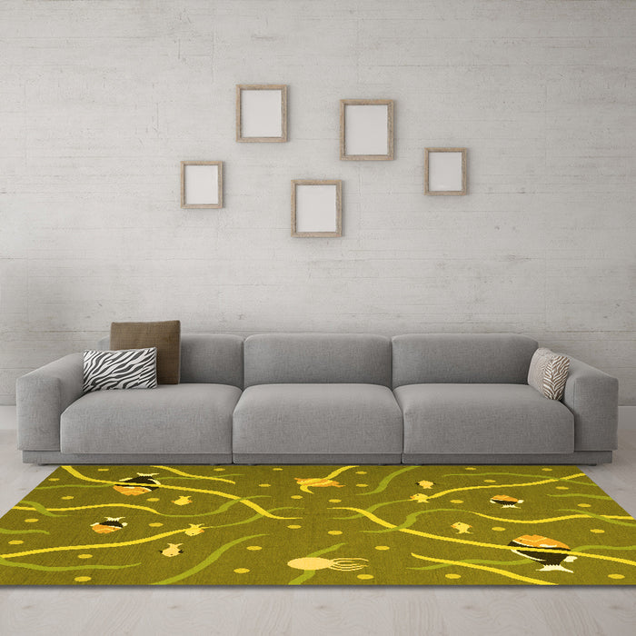 Machine Washable Abstract Yellow Contemporary Rug in a Living Room, wshcon2391yw