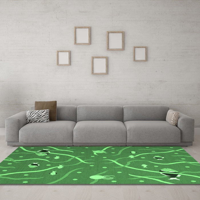 Machine Washable Abstract Emerald Green Contemporary Area Rugs in a Living Room,, wshcon2391emgrn