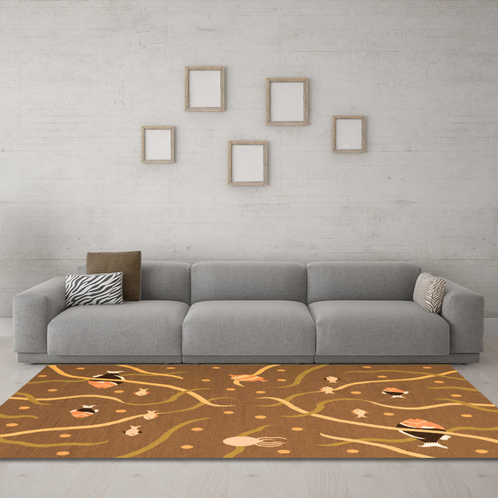 Machine Washable Abstract Orange Contemporary Area Rugs in a Living Room, wshcon2391org