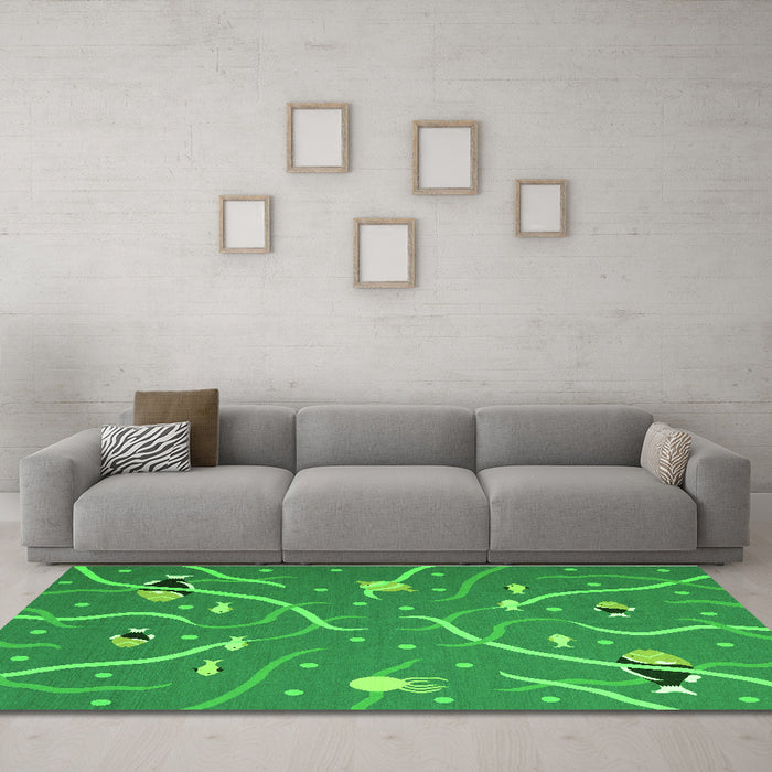 Machine Washable Abstract Green Contemporary Area Rugs in a Living Room,, wshcon2391grn