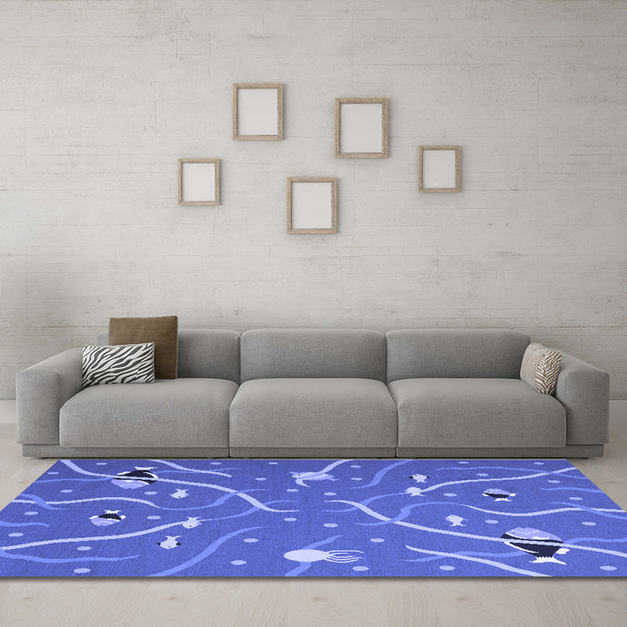 Machine Washable Abstract Blue Contemporary Rug in a Living Room, wshcon2391blu