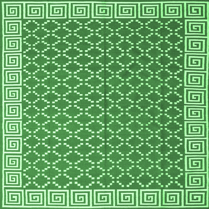 Square Machine Washable Abstract Emerald Green Contemporary Area Rugs, wshcon2392emgrn