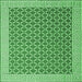 Square Machine Washable Abstract Emerald Green Contemporary Area Rugs, wshcon2392emgrn