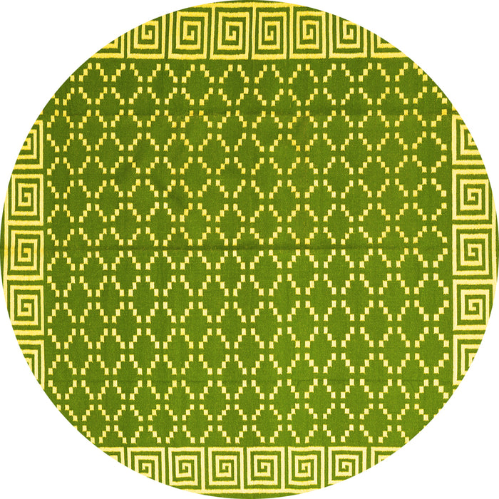 Round Machine Washable Abstract Yellow Contemporary Rug, wshcon2392yw