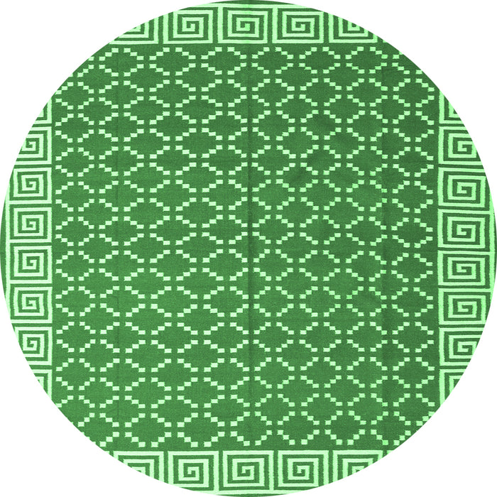 Round Machine Washable Abstract Emerald Green Contemporary Area Rugs, wshcon2392emgrn