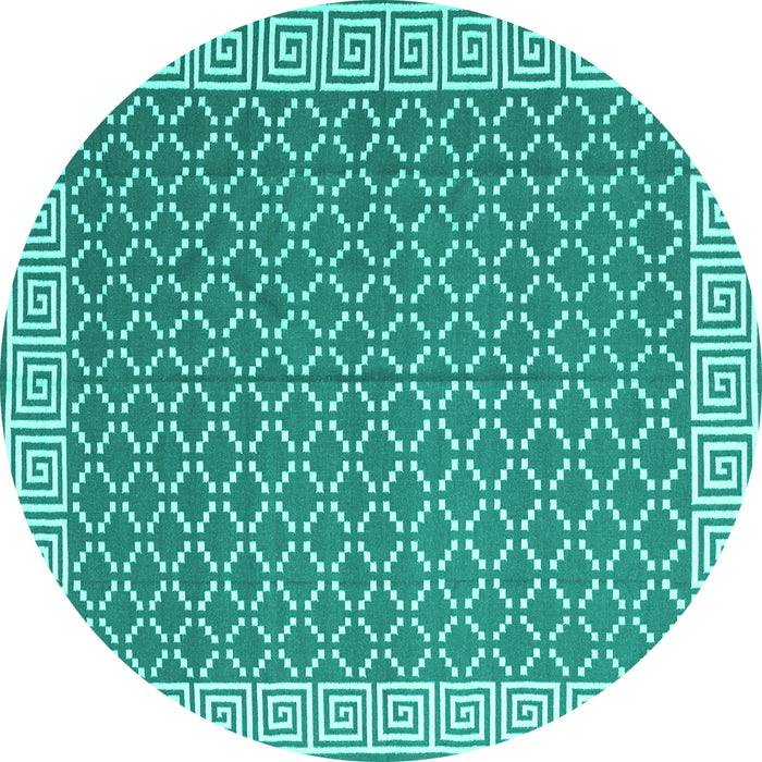 Round Machine Washable Abstract Turquoise Contemporary Area Rugs, wshcon2392turq