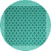 Round Machine Washable Abstract Turquoise Contemporary Area Rugs, wshcon2392turq