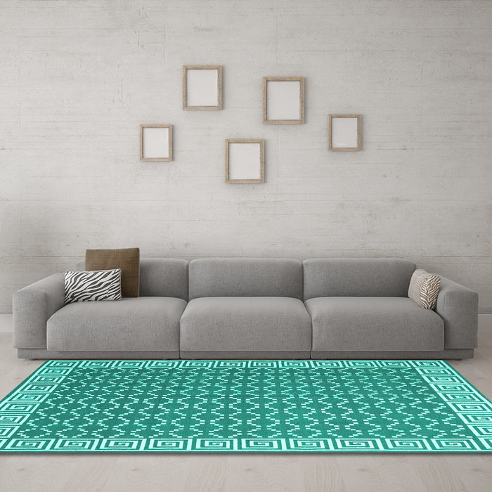 Machine Washable Abstract Turquoise Contemporary Area Rugs in a Living Room,, wshcon2392turq
