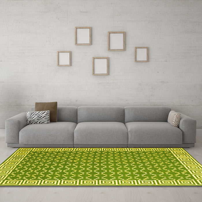 Machine Washable Abstract Yellow Contemporary Rug in a Living Room, wshcon2392yw