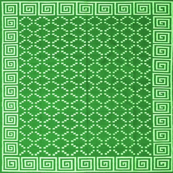 Round Machine Washable Abstract Green Contemporary Area Rugs, wshcon2392grn