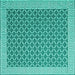 Square Machine Washable Abstract Turquoise Contemporary Area Rugs, wshcon2392turq