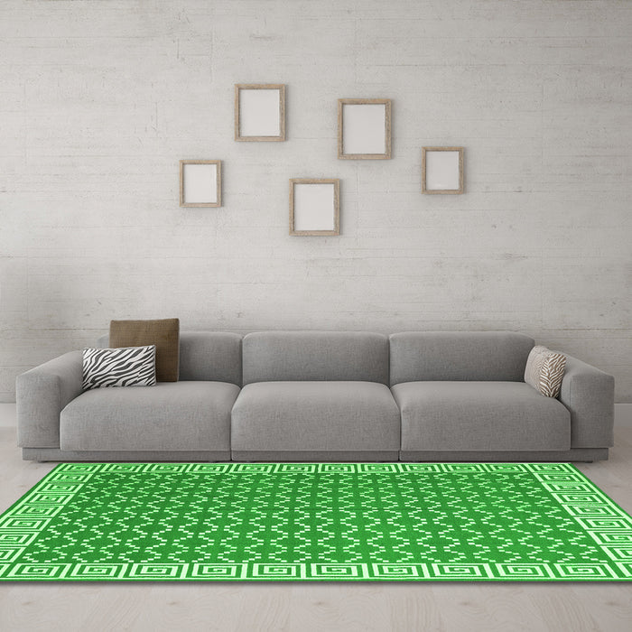 Machine Washable Abstract Green Contemporary Area Rugs in a Living Room,, wshcon2392grn