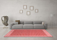 Machine Washable Abstract Red Contemporary Rug, wshcon2392red