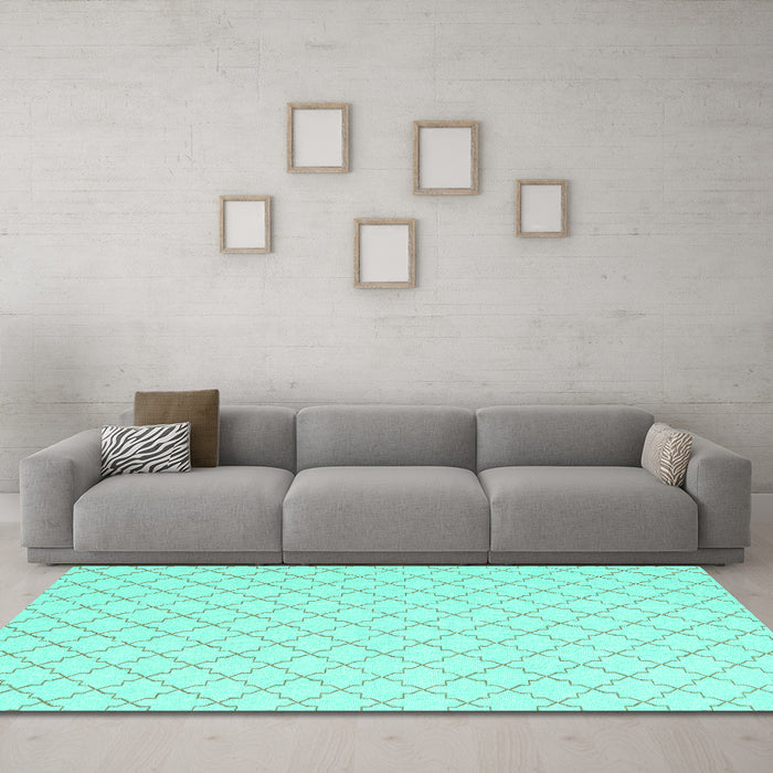 Machine Washable Terrilis Turquoise Contemporary Area Rugs in a Living Room,, wshcon2393turq