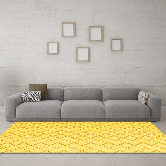 Machine Washable Terrilis Yellow Contemporary Rug in a Living Room, wshcon2393yw