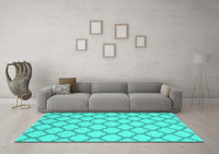 Machine Washable Trellis Turquoise Modern Rug, wshcon2394turq