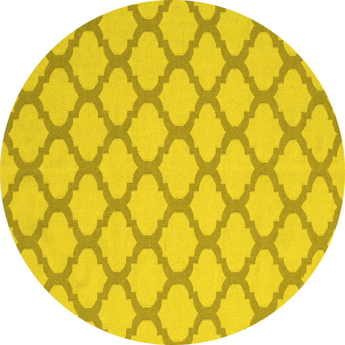 Round Machine Washable Trellis Yellow Modern Rug, wshcon2394yw