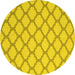 Round Machine Washable Trellis Yellow Modern Rug, wshcon2394yw