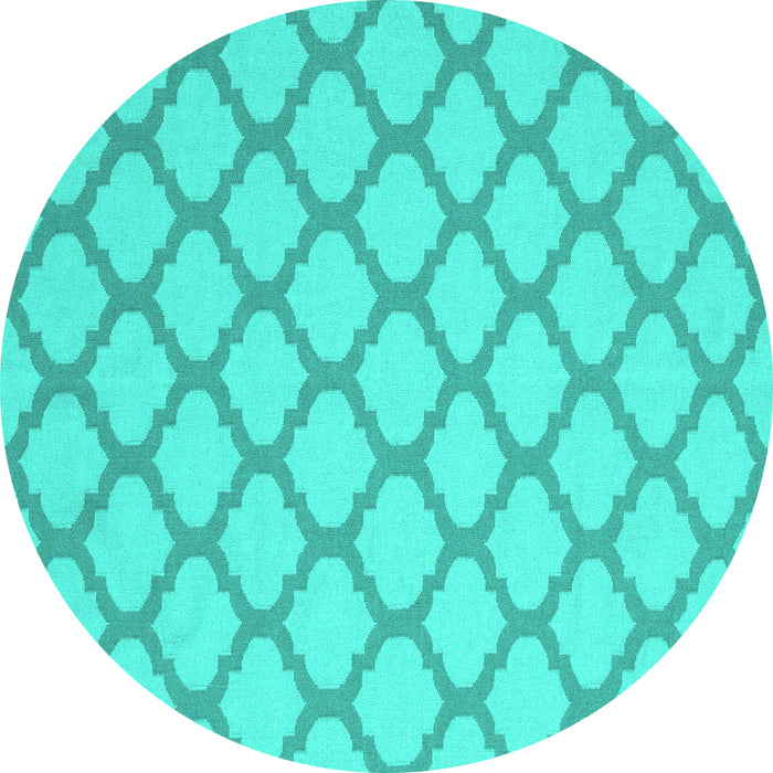 Round Machine Washable Trellis Turquoise Modern Area Rugs, wshcon2394turq