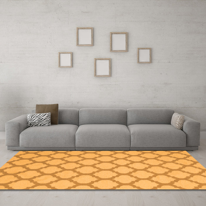 Machine Washable Trellis Orange Modern Area Rugs in a Living Room, wshcon2394org