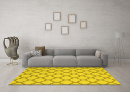 Machine Washable Trellis Yellow Modern Rug in a Living Room, wshcon2394yw