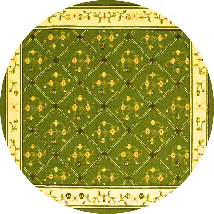 Round Abstract Yellow Contemporary Rug, con2395yw