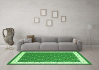 Machine Washable Abstract Green Contemporary Rug, wshcon2395grn