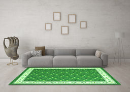 Machine Washable Abstract Green Contemporary Area Rugs in a Living Room,, wshcon2395grn