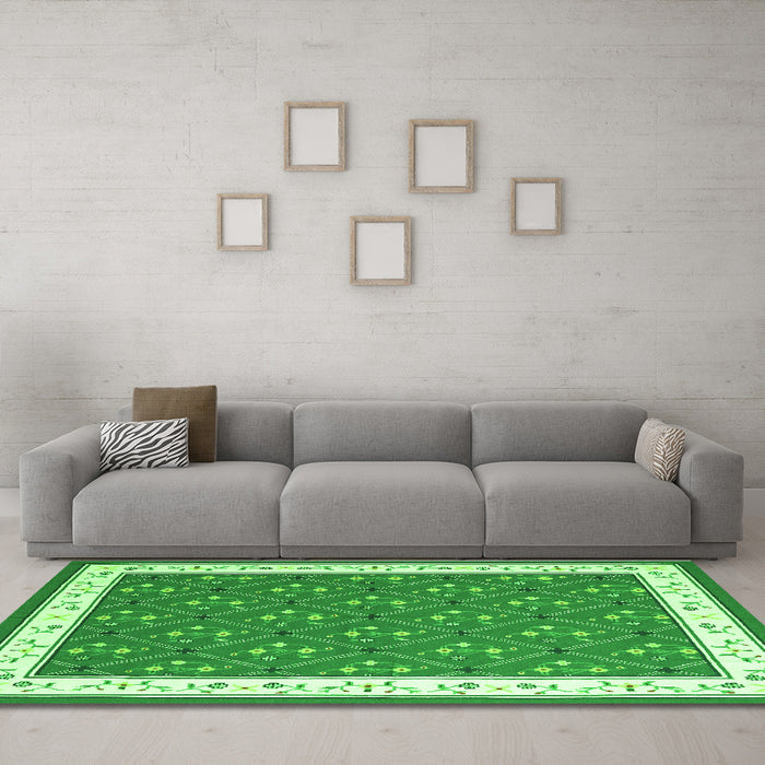 Machine Washable Abstract Green Contemporary Area Rugs in a Living Room,, wshcon2395grn
