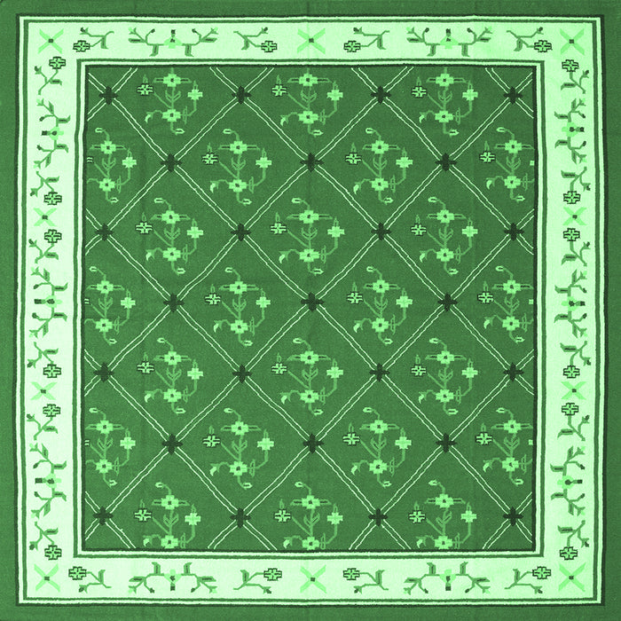 Square Machine Washable Abstract Emerald Green Contemporary Area Rugs, wshcon2395emgrn