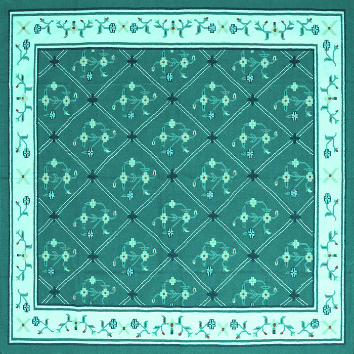 Square Machine Washable Abstract Turquoise Contemporary Area Rugs, wshcon2395turq