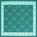 Square Machine Washable Abstract Turquoise Contemporary Area Rugs, wshcon2395turq