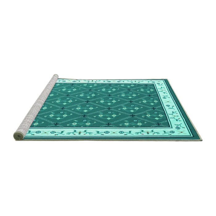 Sideview of Machine Washable Abstract Turquoise Contemporary Area Rugs, wshcon2395turq
