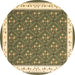 Round Machine Washable Abstract Brown Contemporary Rug, wshcon2395brn