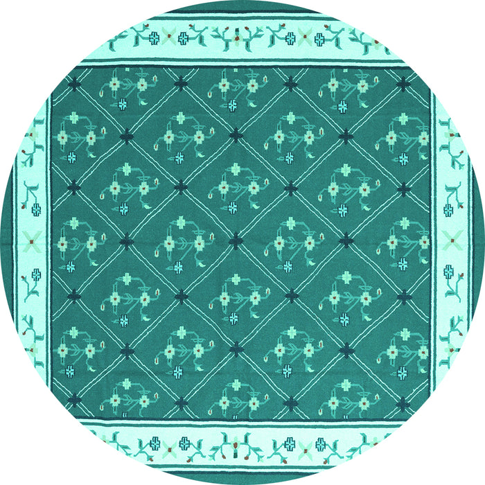 Round Machine Washable Abstract Turquoise Contemporary Area Rugs, wshcon2395turq