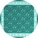 Round Machine Washable Abstract Turquoise Contemporary Area Rugs, wshcon2395turq