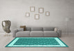 Machine Washable Abstract Turquoise Contemporary Area Rugs in a Living Room,, wshcon2395turq