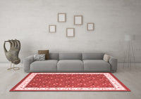 Machine Washable Abstract Red Contemporary Rug, wshcon2395red